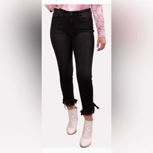 Judy Blue High Rise Crop Skinny Fit Retro Fringe Raw Hem Size 16W Washed Black